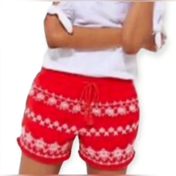LOFT Linen Blend Embroidered Drawstring Waist Casual Shorts Size L - Picture 1 of 8
